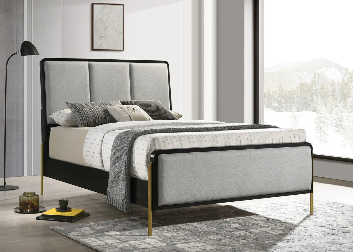 Arini Upholstered Queen Panel Bed Black and | 65.25 x 92.5 x 56.25 in | Fabric & Metal | Grey
