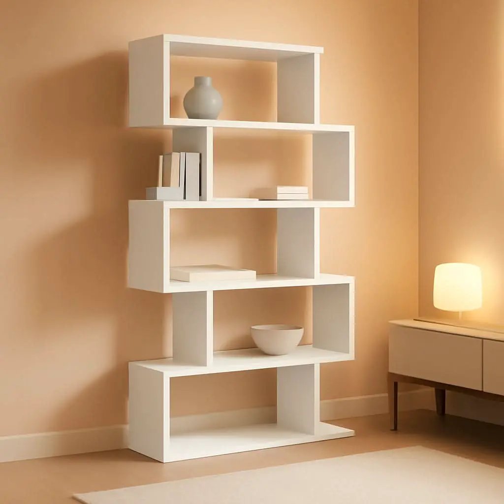 Wooden Bookcase Display Shelf Room Divider 5 Tier White from PriceLows™