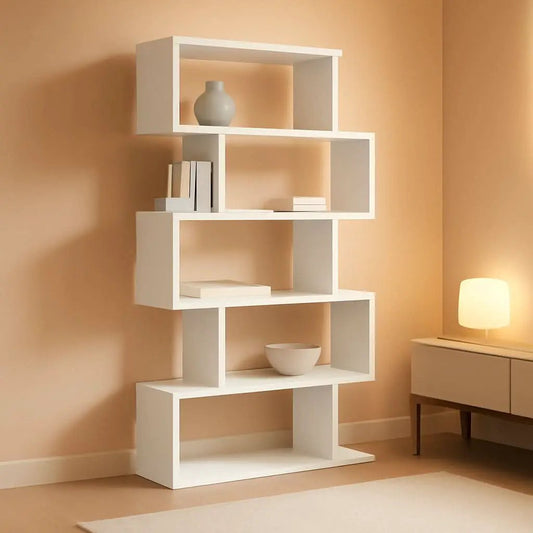 Wooden Bookcase Display Shelf Room Divider 5 Tier White from PriceLows™