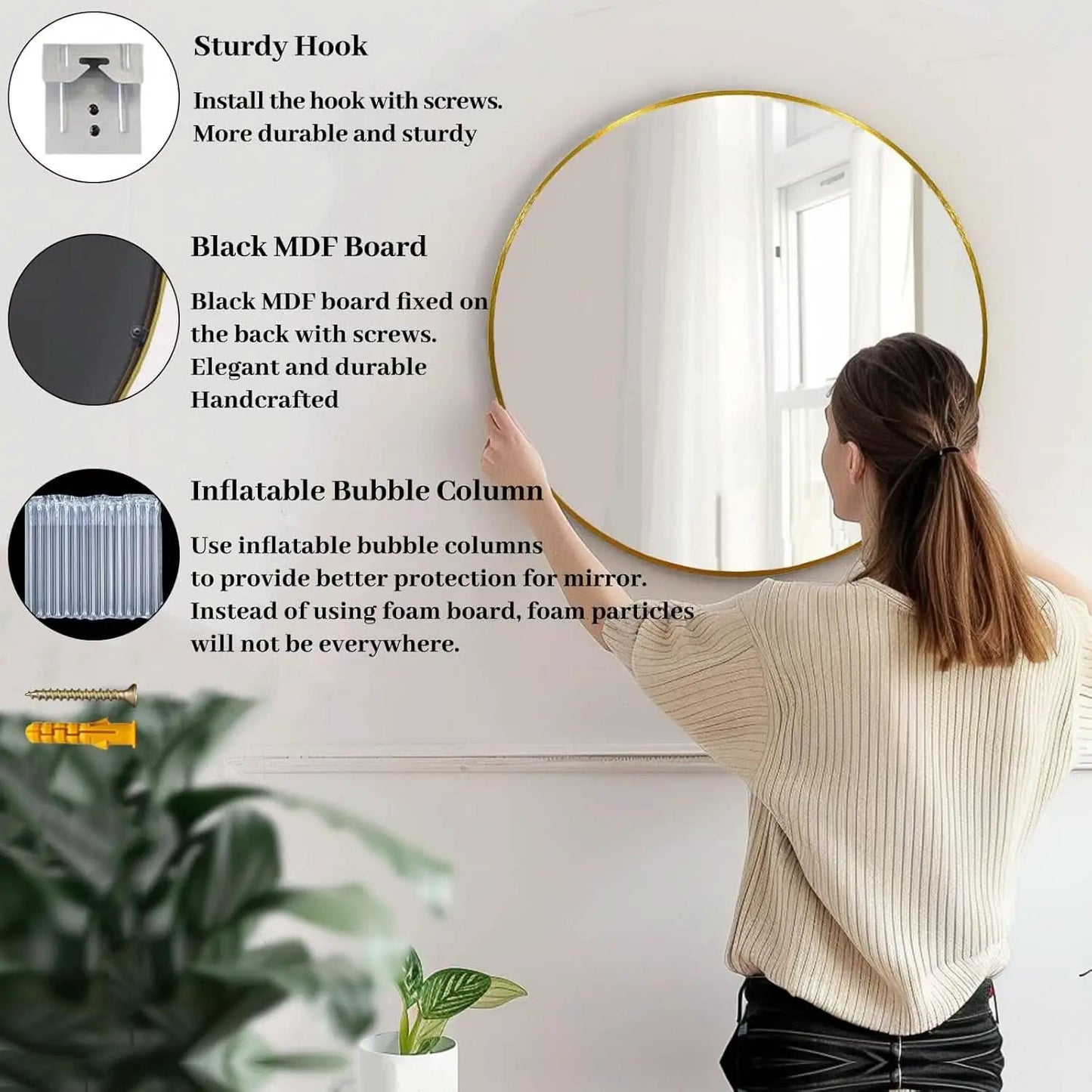 24 Inch Gold Round Mirror Shatterproof For Bathroom Hallway from PriceLows™