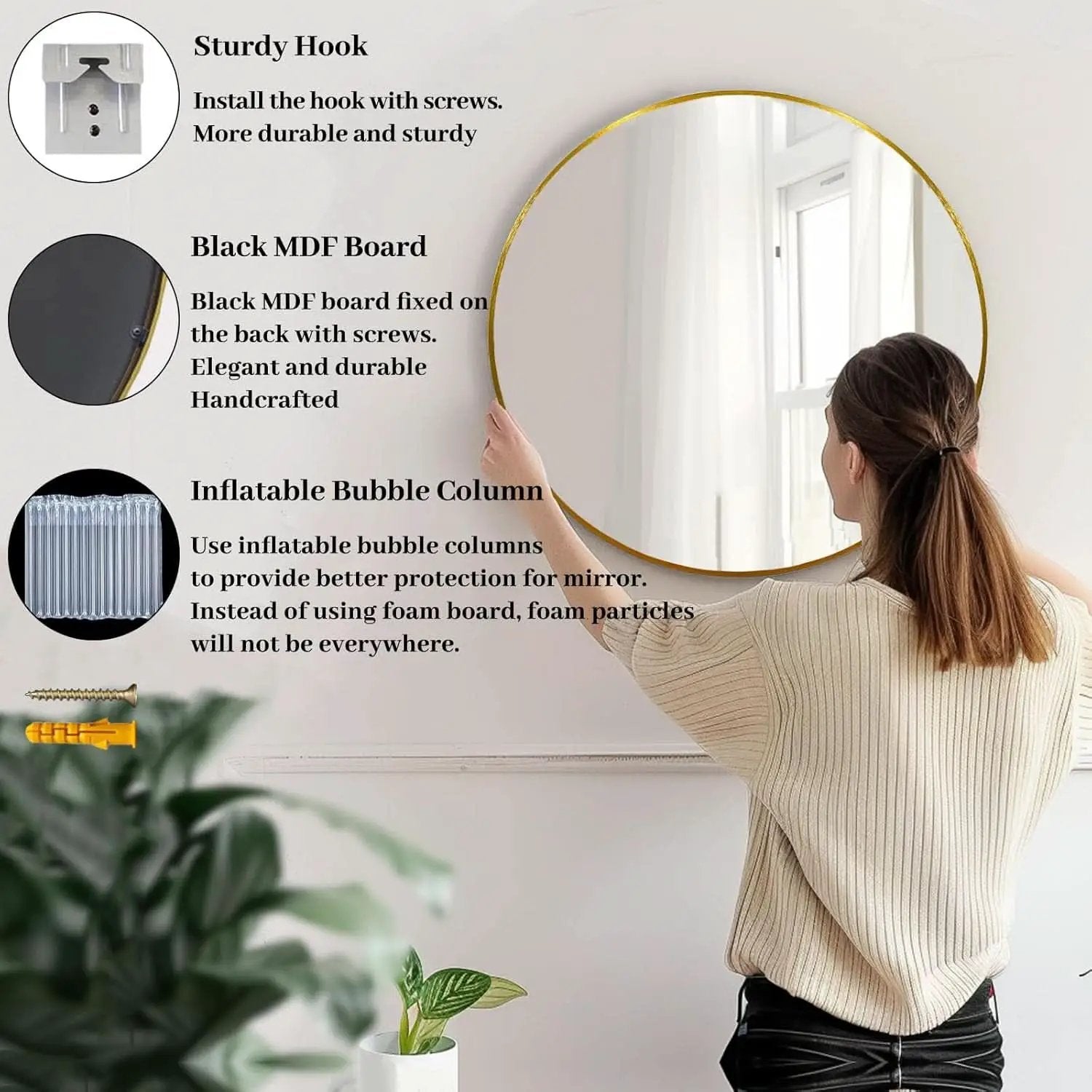24 Inch Gold Round Mirror Shatterproof For Bathroom Hallway from PriceLows™