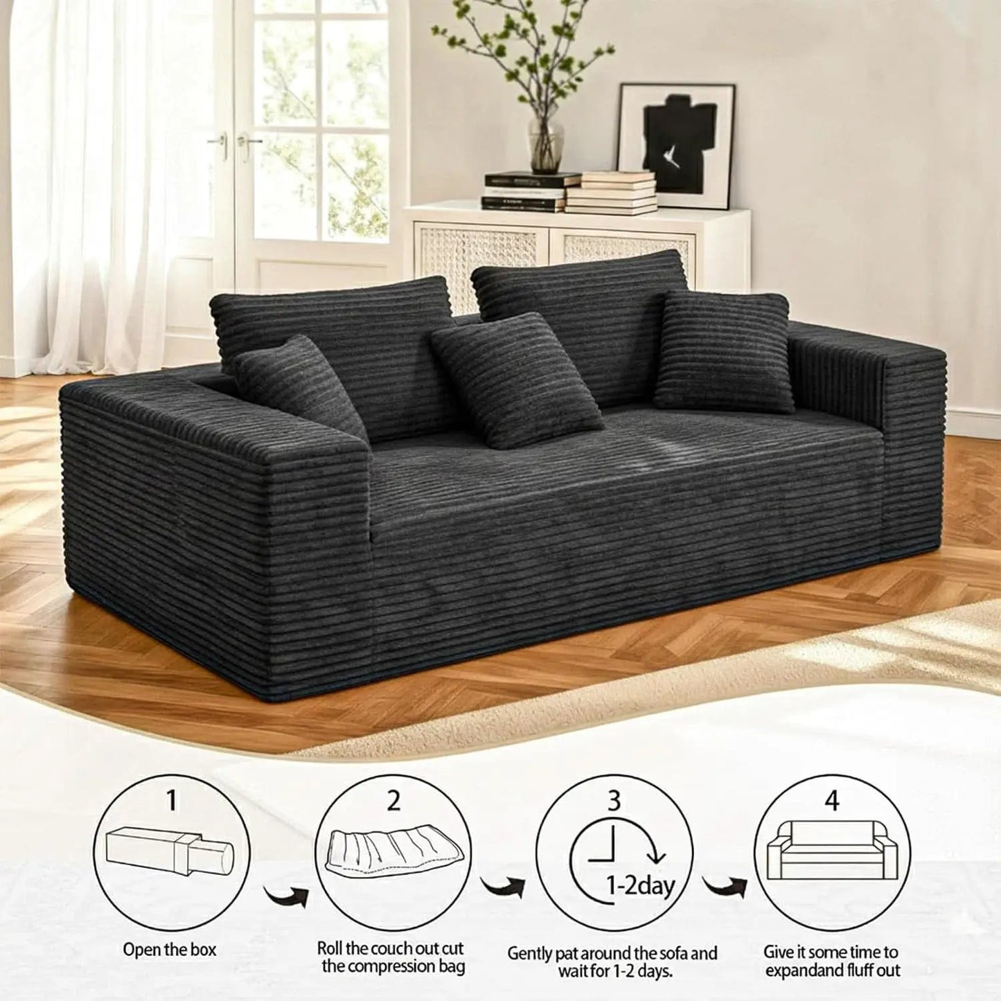 3-Seater Corduroy Sleeper Sofa No Assembly Lounge from PriceLows™