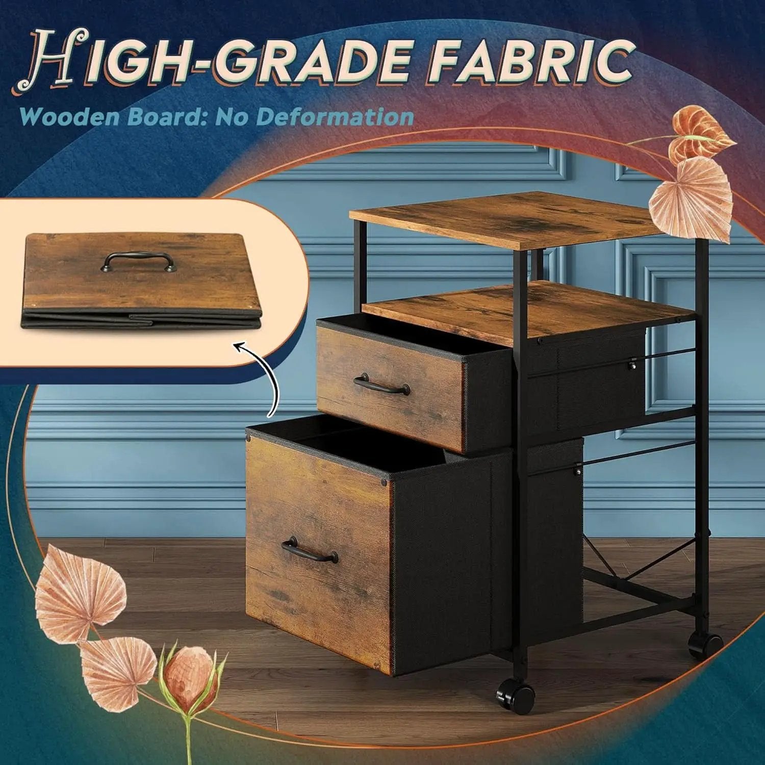 2 Drawer Mobile File Cabinet With Open Shelf Rolling Printer Stand For A4 Or Letter Size Files Rustic Brown Wood Grain from PriceLows™