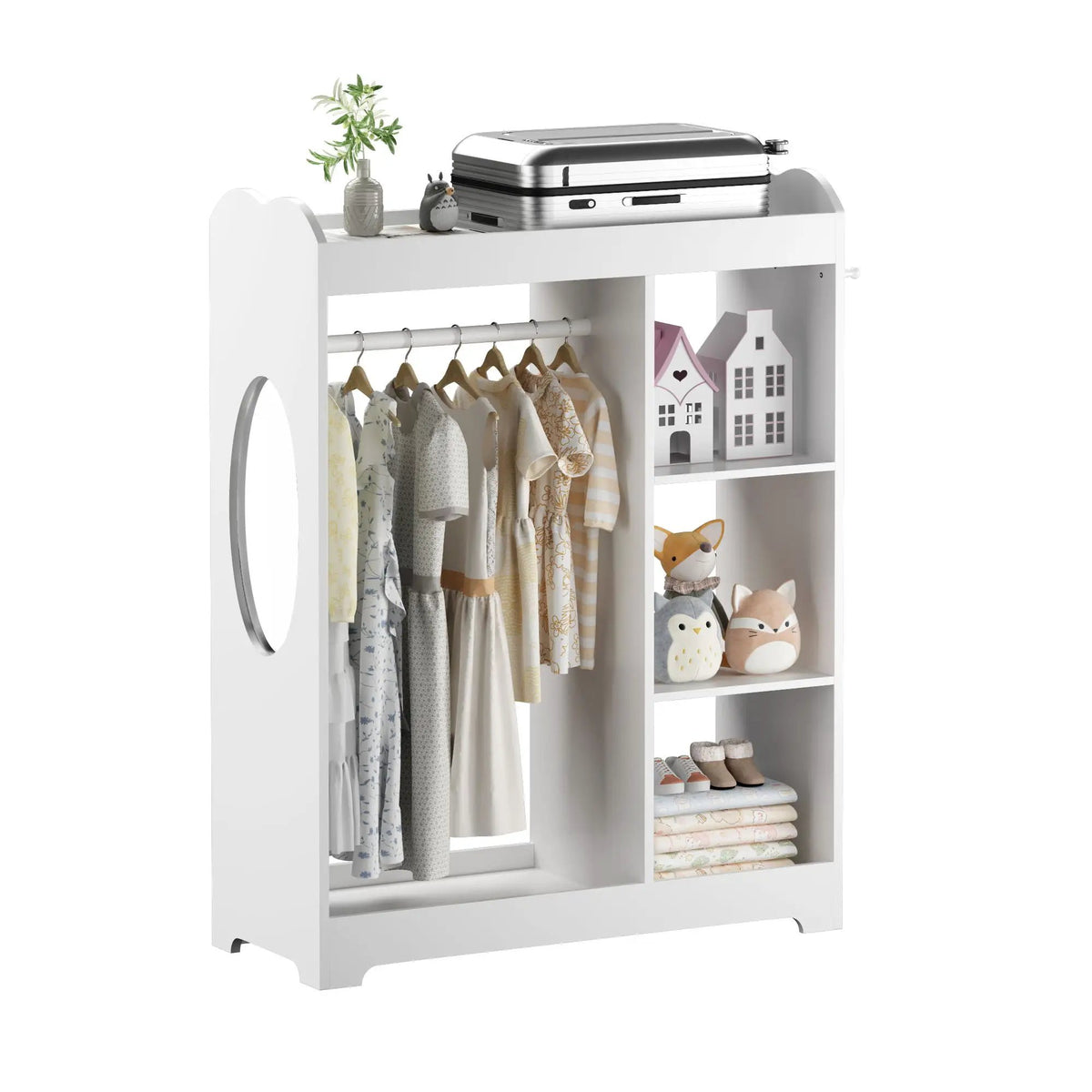 Toddler Dress Up Rack | Full Length Mirror | 3 Side Hooks | White