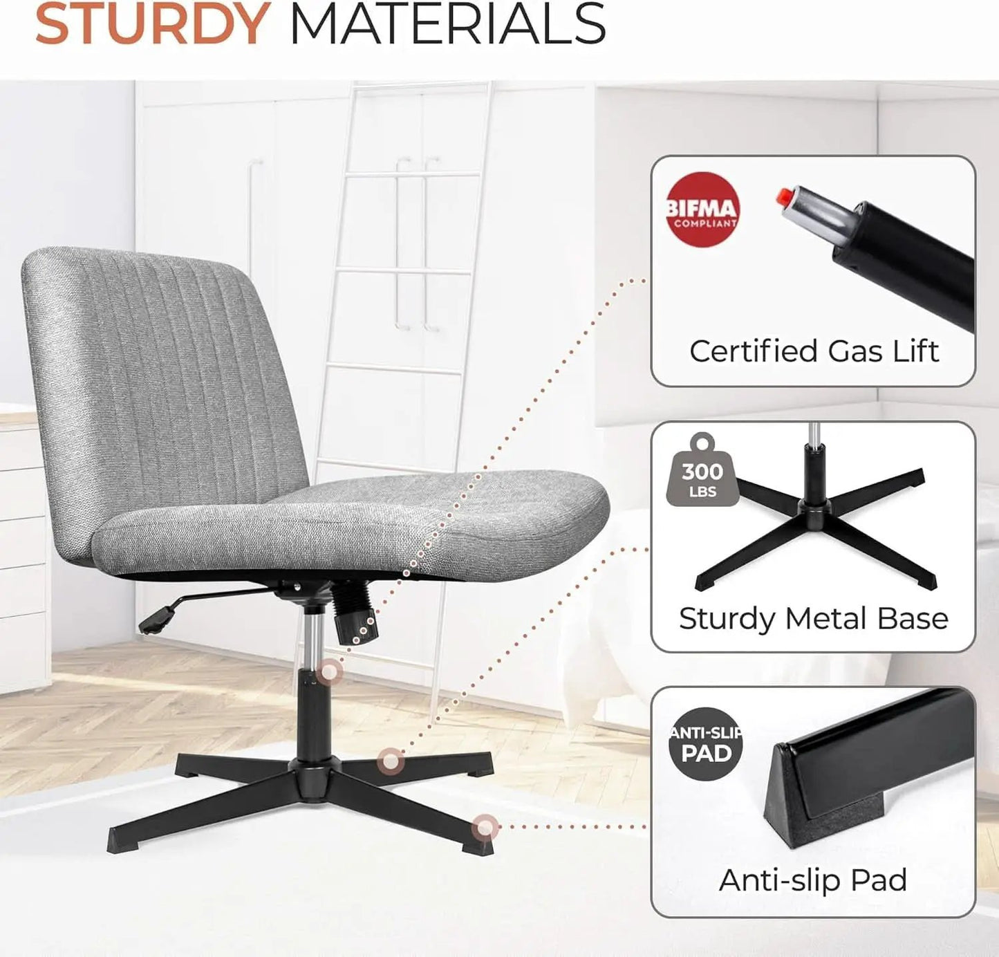 Cross Legged Office Chair Grey Wide Seat Adjustable Height from PriceLows™