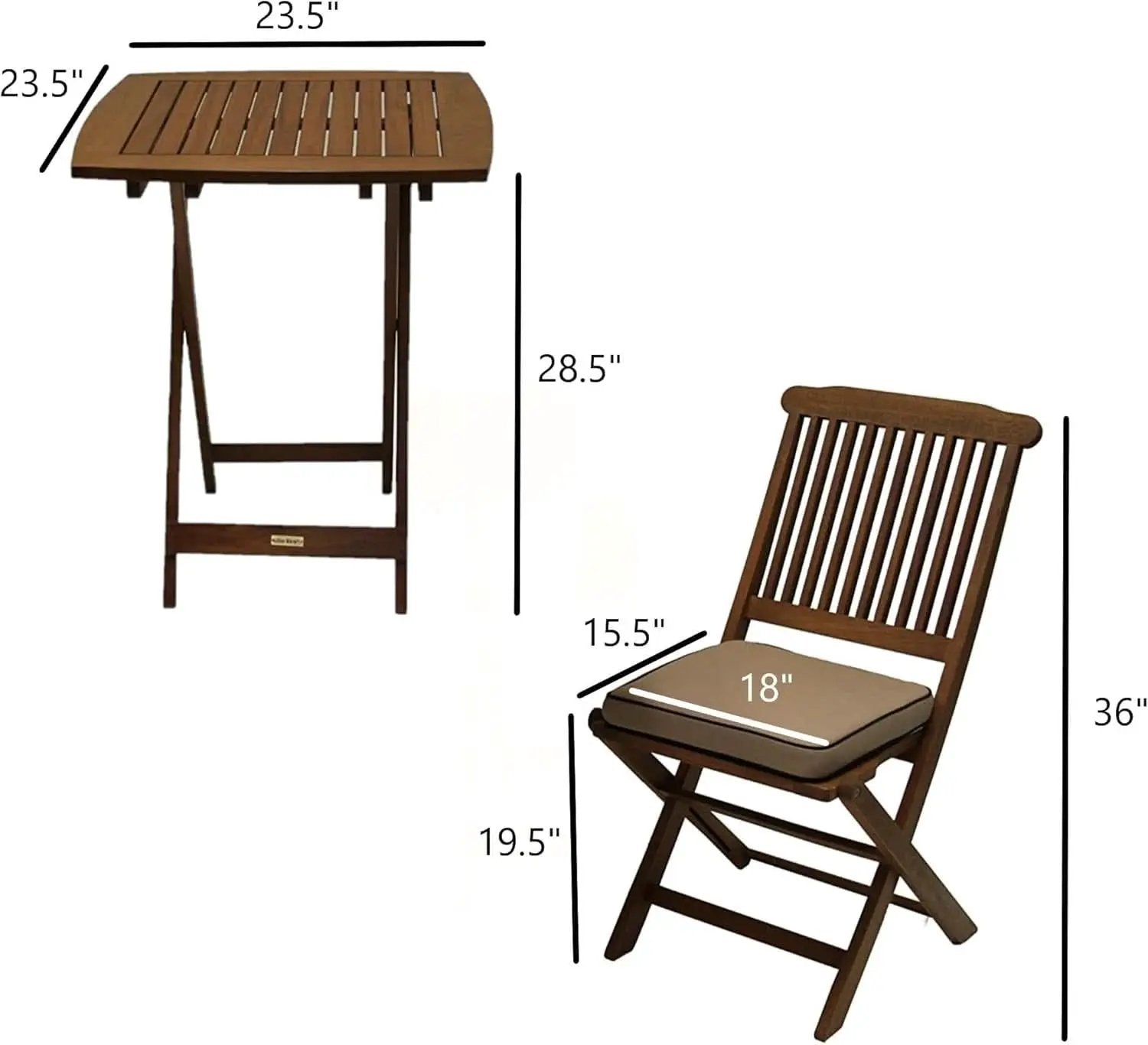 Eucalyptus Wood 3 Piece Foldable Bistro Set Beige Cushions from PriceLows™