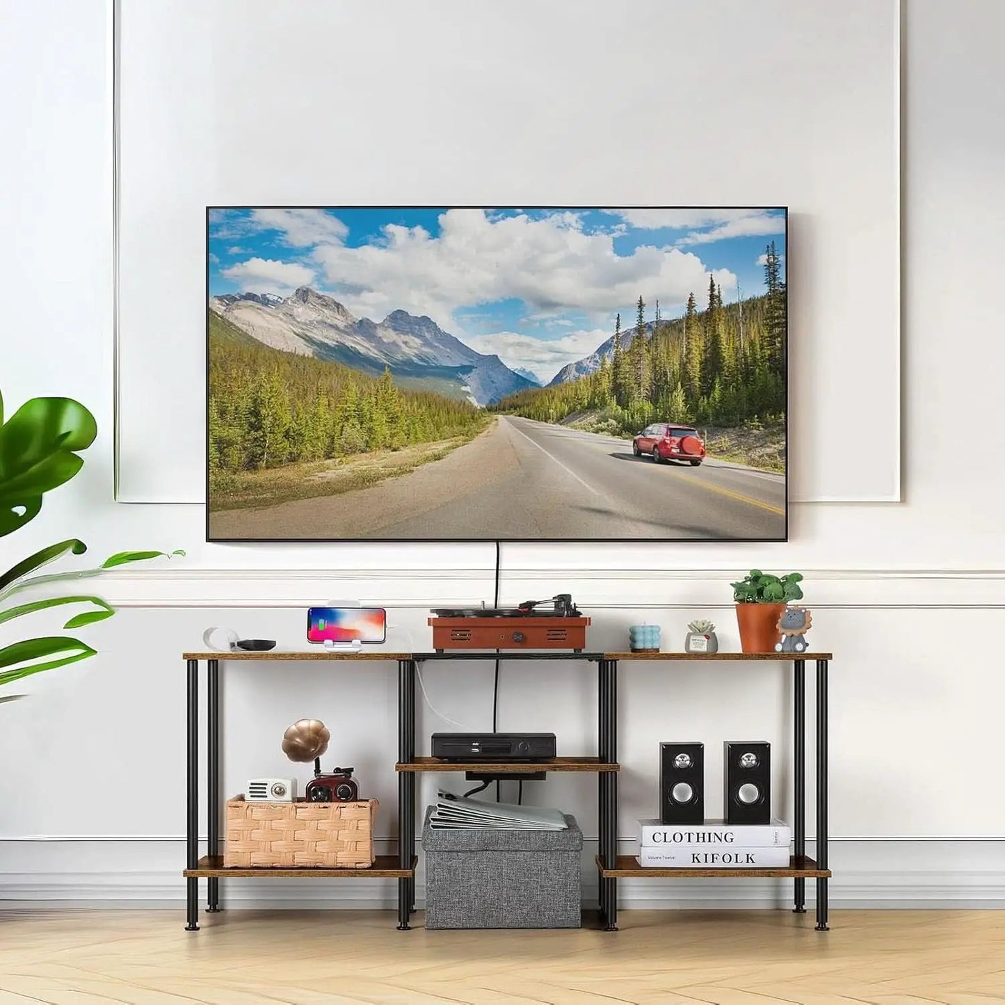 Rustic Brown 50 Inch TV Stand With Power Outlets And Shelf from PriceLows™