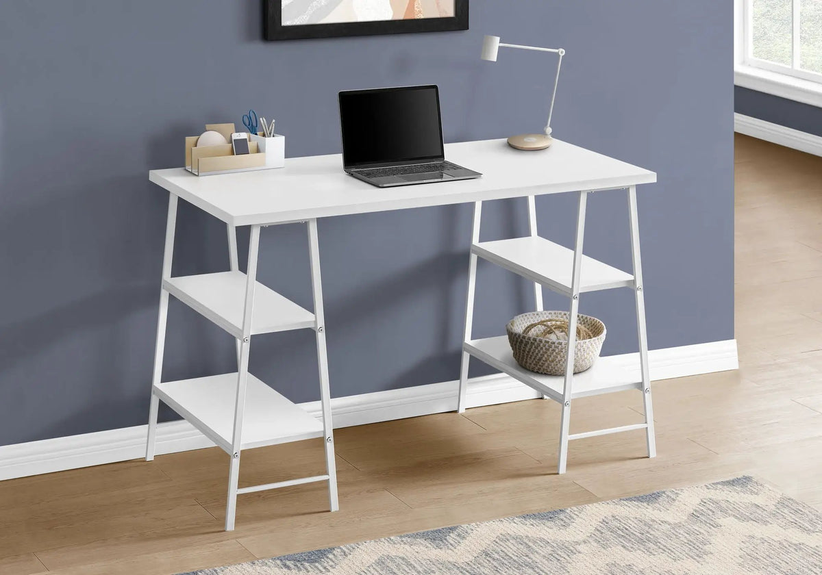 Sawhorse Computer Desk | 47.25 Inch Width | Four Open Shelves | Industrial Style