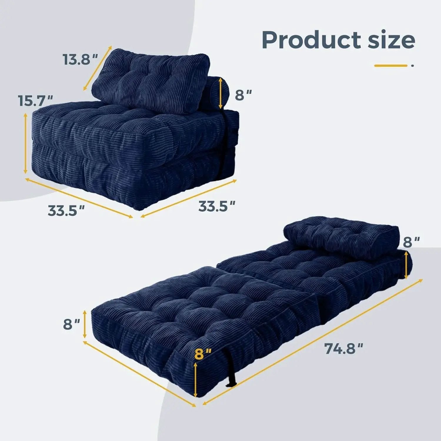 Navy Folding Sofa Bed Convertible Sleeper Chair With Back Support from PriceLows™