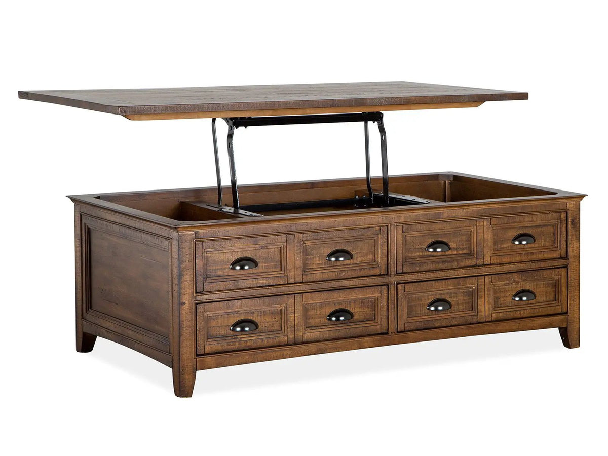 Bay Creek Lift Top Cocktail Table | Toasted Nutmeg | Storage With Casters | Pine Veneer