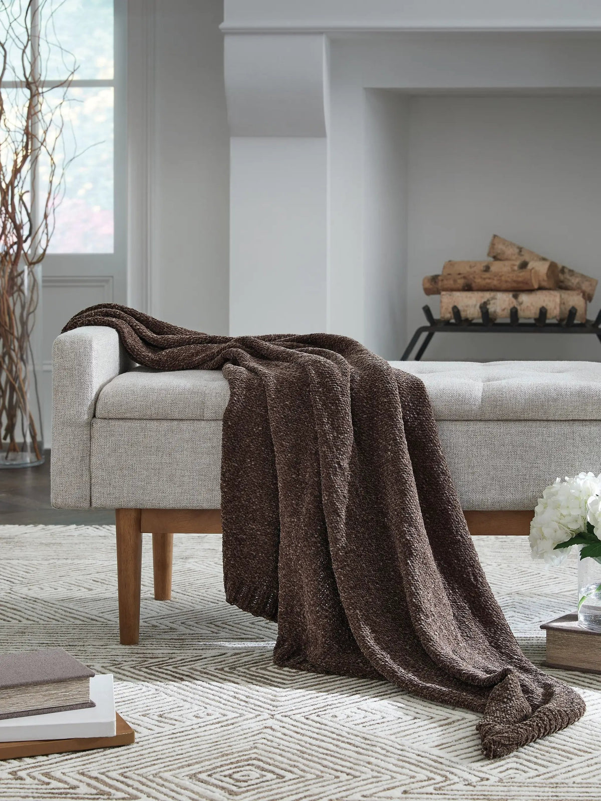 Anawood Knit Throw Blanket | Neutral Hue | Textural Knit Construction | 50 x 60 Inch