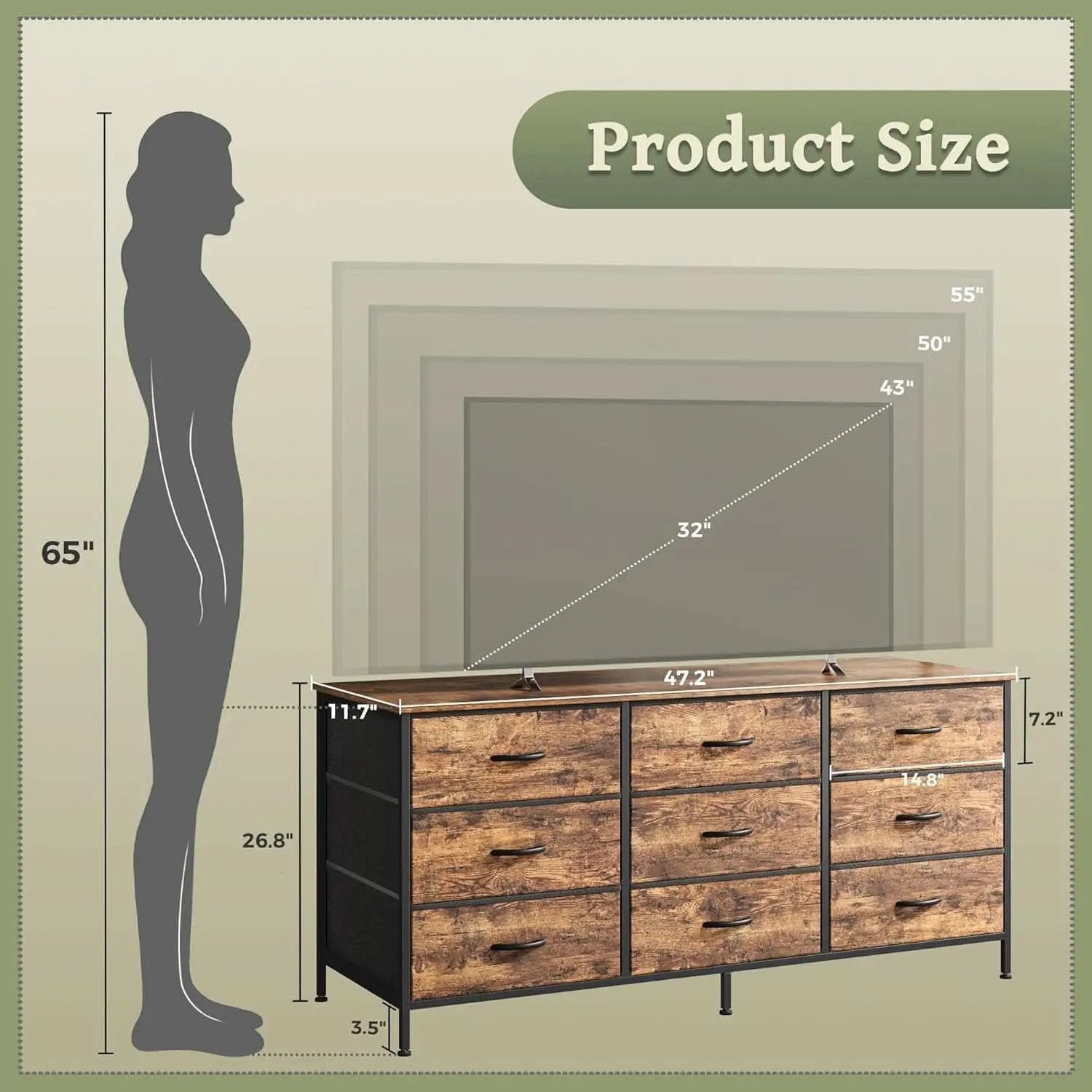 Rustic Brown 9 Drawer Dresser And TV Stand 47 Inch Wide from PriceLows™