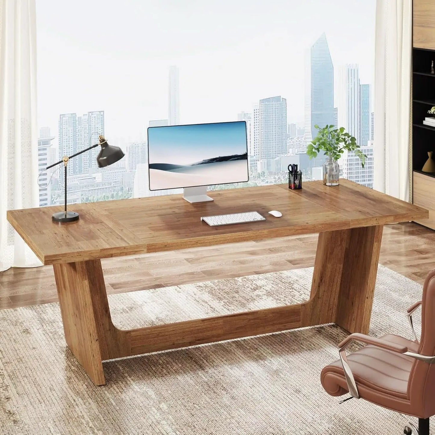 Walnut 70 Inch Executive Desk For Home Office Workspace from PriceLows™