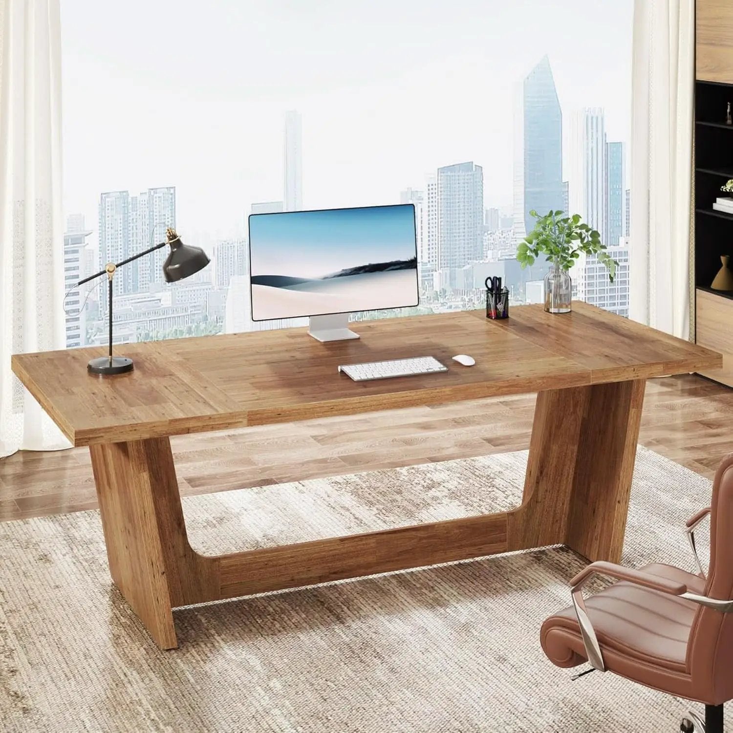 Walnut 70 Inch Executive Desk For Home Office Workspace from PriceLows™