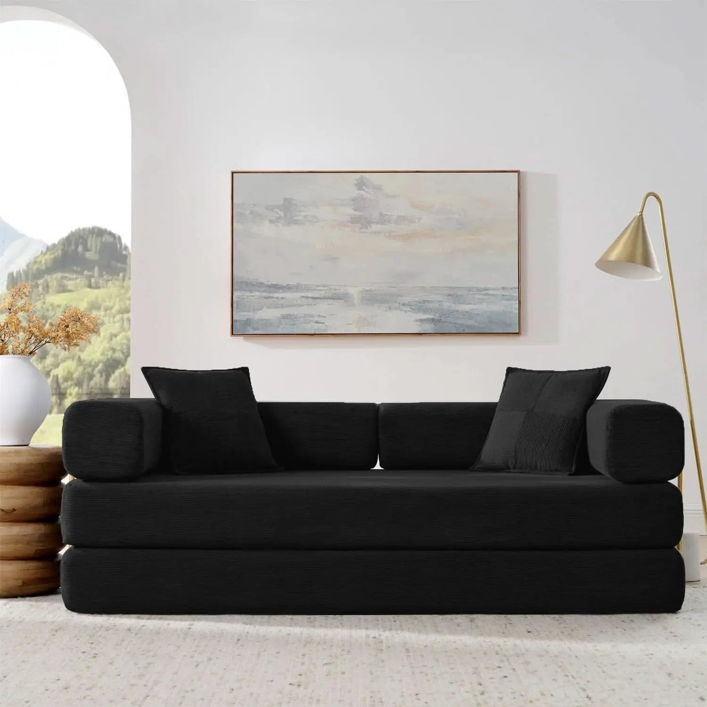 Corduroy 78Inch Multifunctional Convertible Sofa Bed Black from PriceLows™