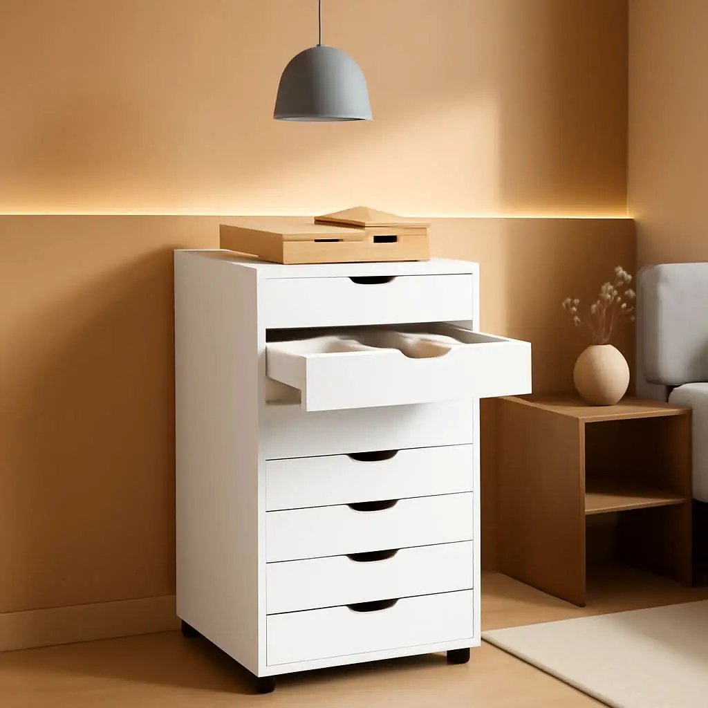 White 7 Drawer Storage Chest With Wheels For Home Office from PriceLows™