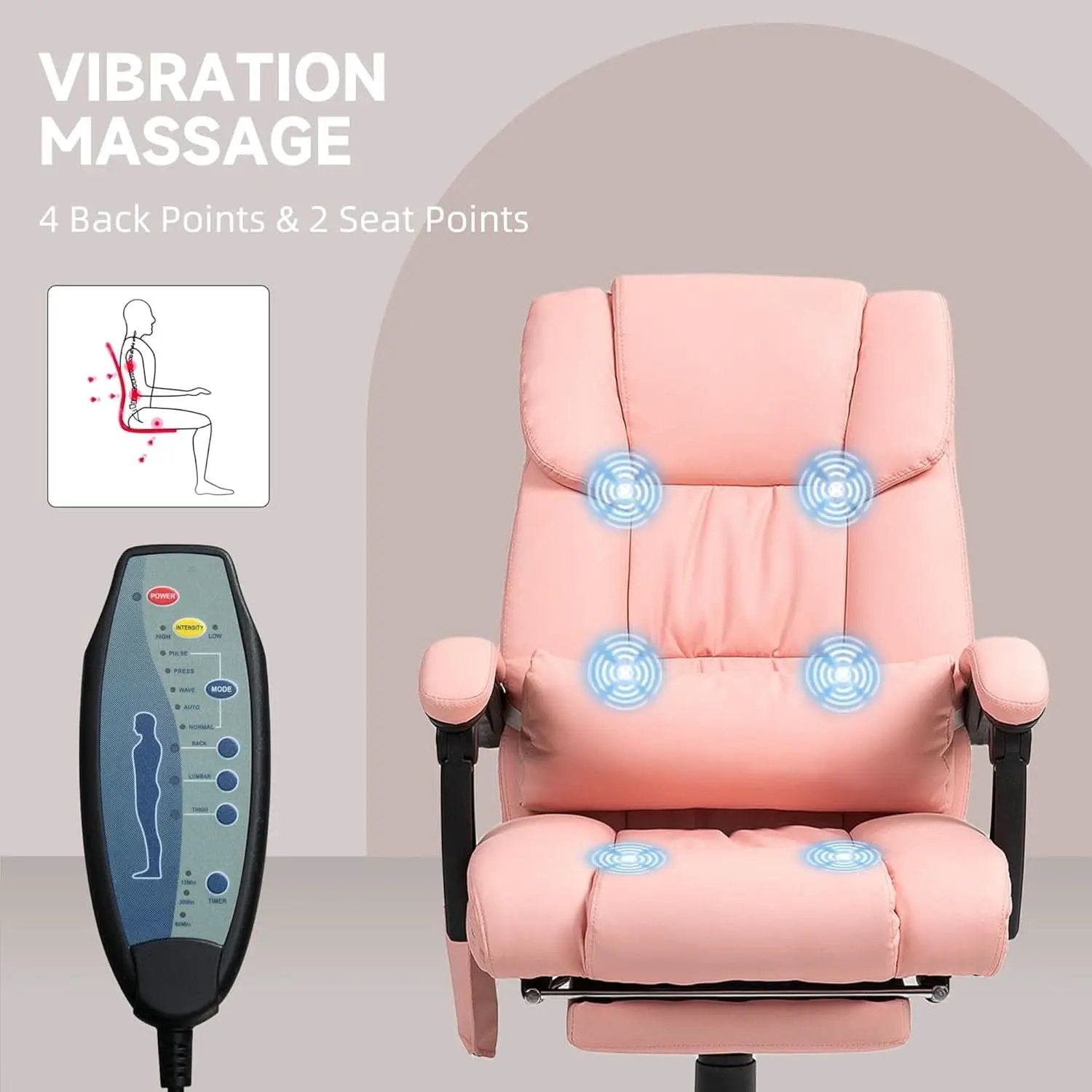 Pink Massage Office Chair With 6 Vibration Points Footrest from PriceLows™