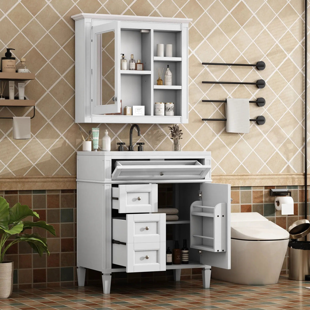 Bathroom Vanity With Medicine Cabinet | Royal Mirror Cabinet | Modern Storage | Unique Pattern Design