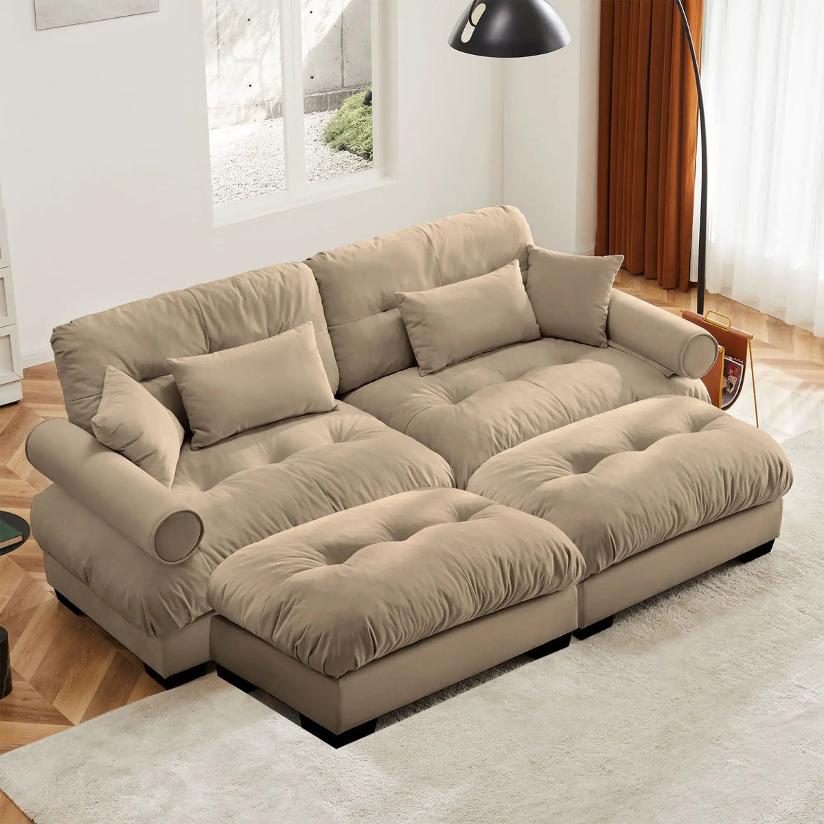 Modern Sectional Sofa | With Ottoman | Deep Seat Cushions | Throw Pillows