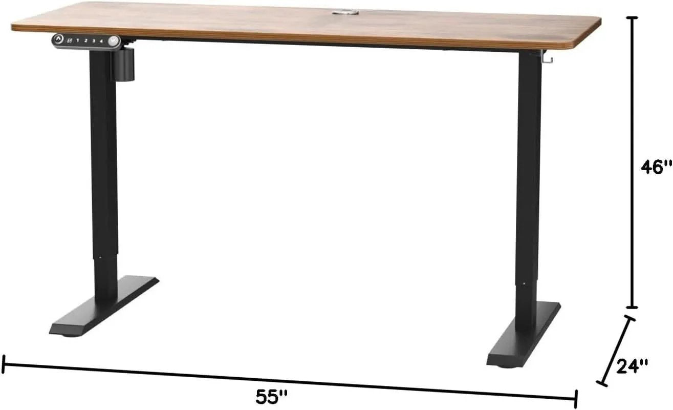 Electric Standing Desk 55x24 Inches Brown Height Adjustable from PriceLows™