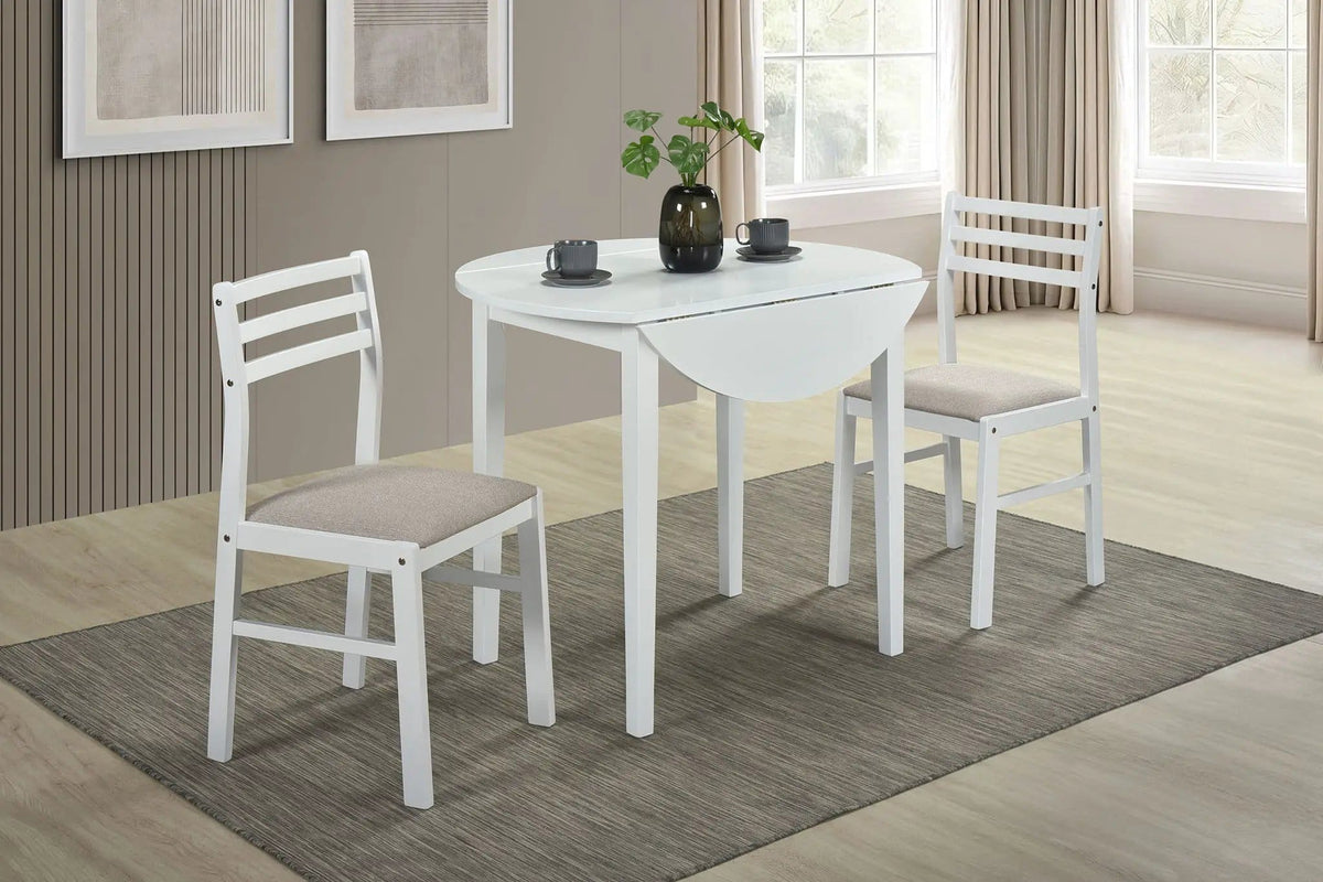 Bucknell 3-piece Round Drop Leaf Dining Table Set | 3-Piece Set | Rubberwood | White