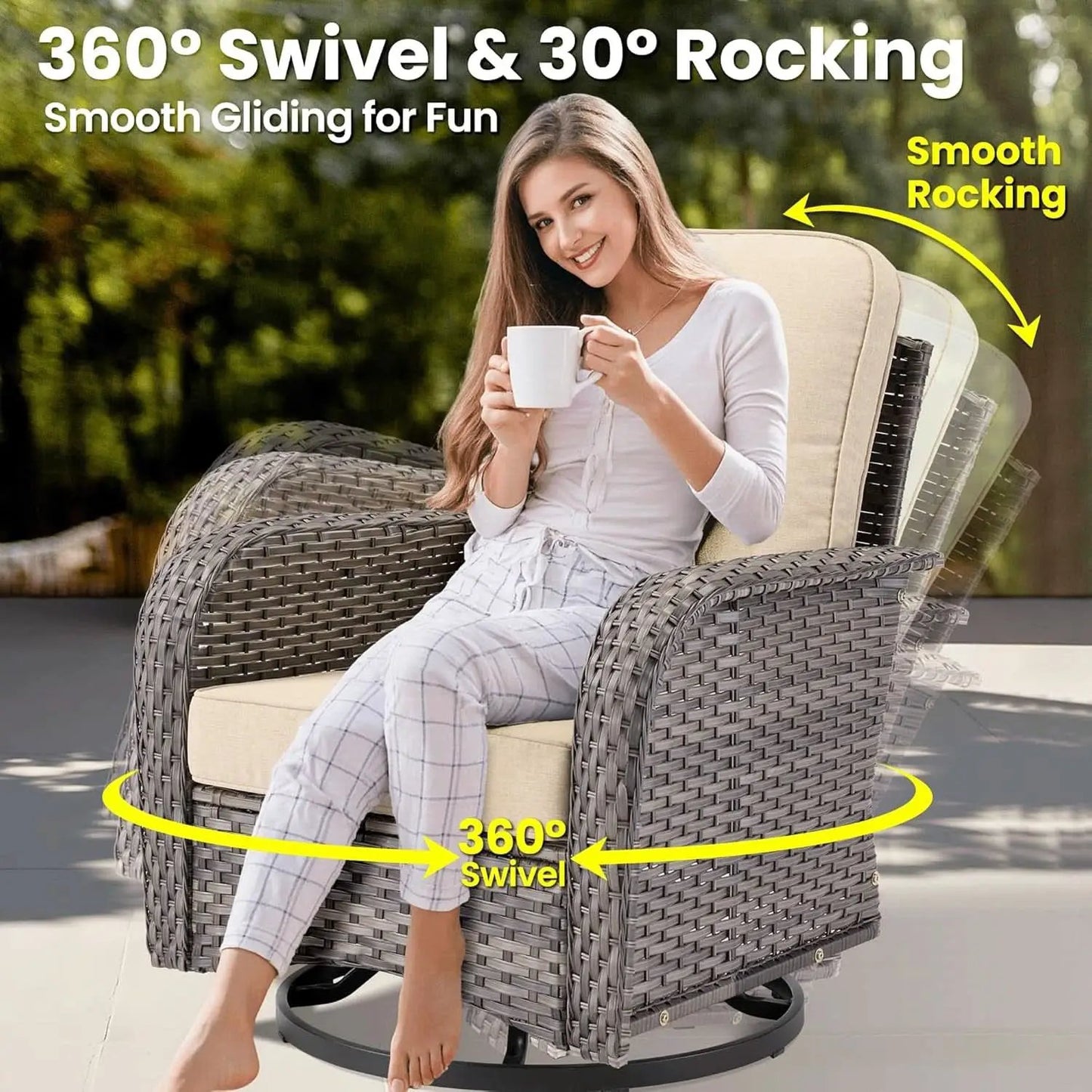 Modern Outdoor Wicker Furniture Set with Swivel Rocking Chairs from PriceLows™