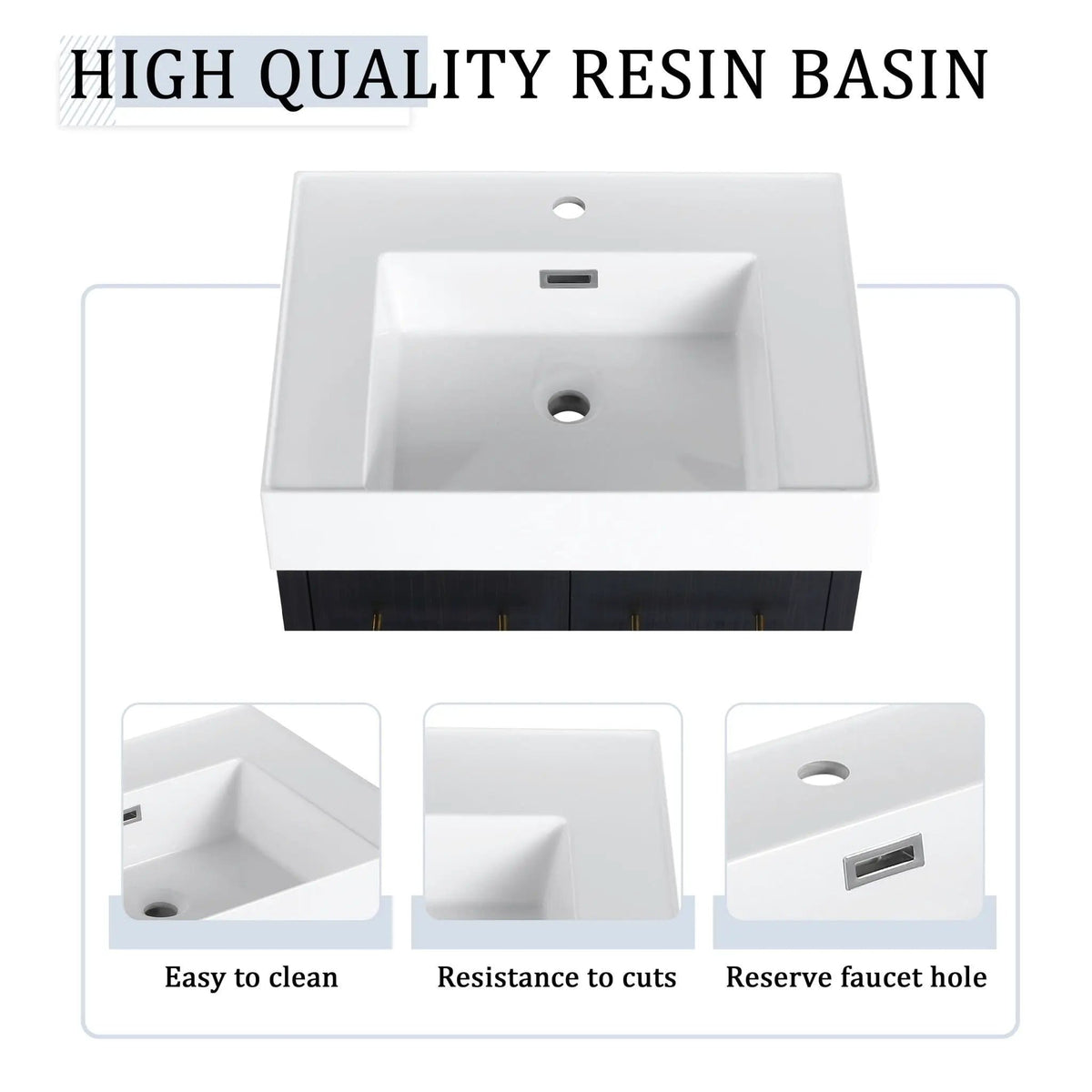 Modern Wall Mounted Bathroom Vanity With Resin Sink And Storage Rack | 2 Pieces | Stainless Steel & Plywood | Bathroom