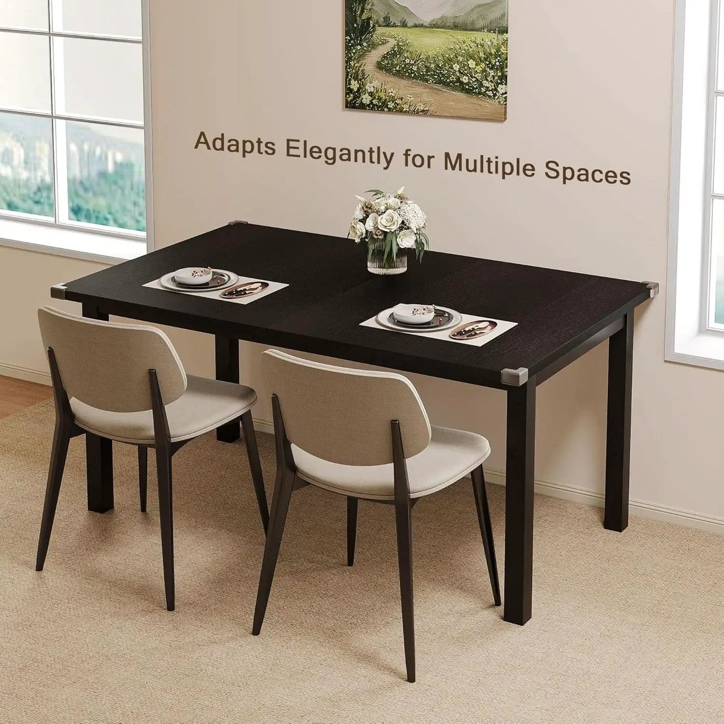 Black Extendable Dining Table 63 Inch For 4 To 6 Guests from PriceLows™