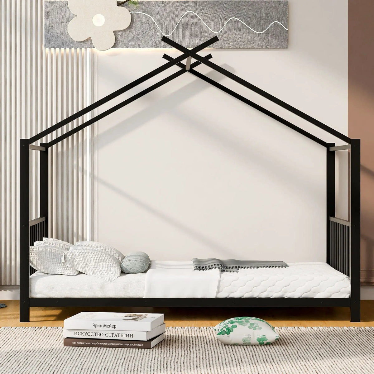 Metal House Platform Bed With Modern Design And Durable Frame | 77.5 x 40.5 x 63.8 in | Metal | Bedroom