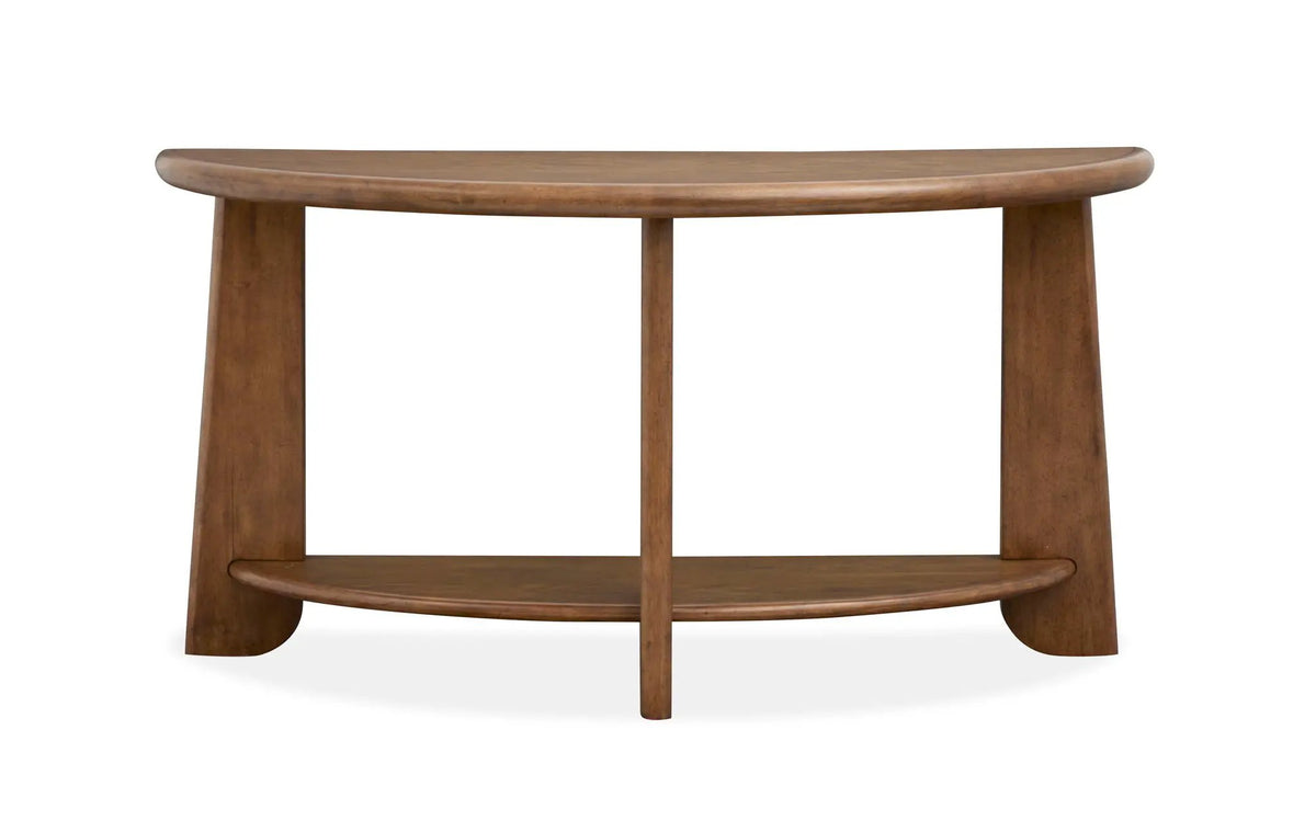 Tanner Demilune Sofa Table | Tawny Brown Finish | Okume Veneer And Hardwood | 54 Inch Width
