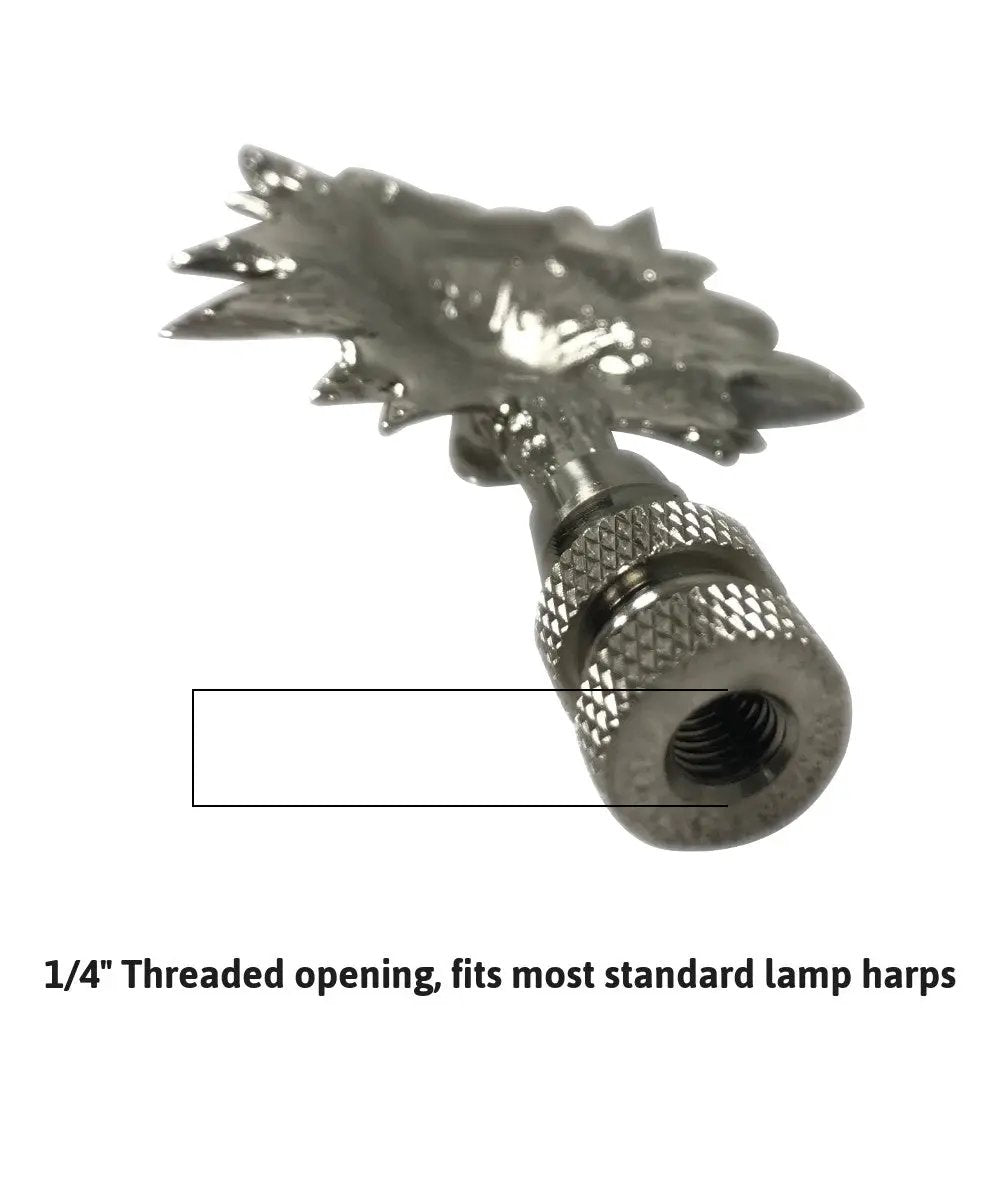 Wolf Head Lamp Finial | Brushed Nickel | Standard Thread | 2.75 Inch Height