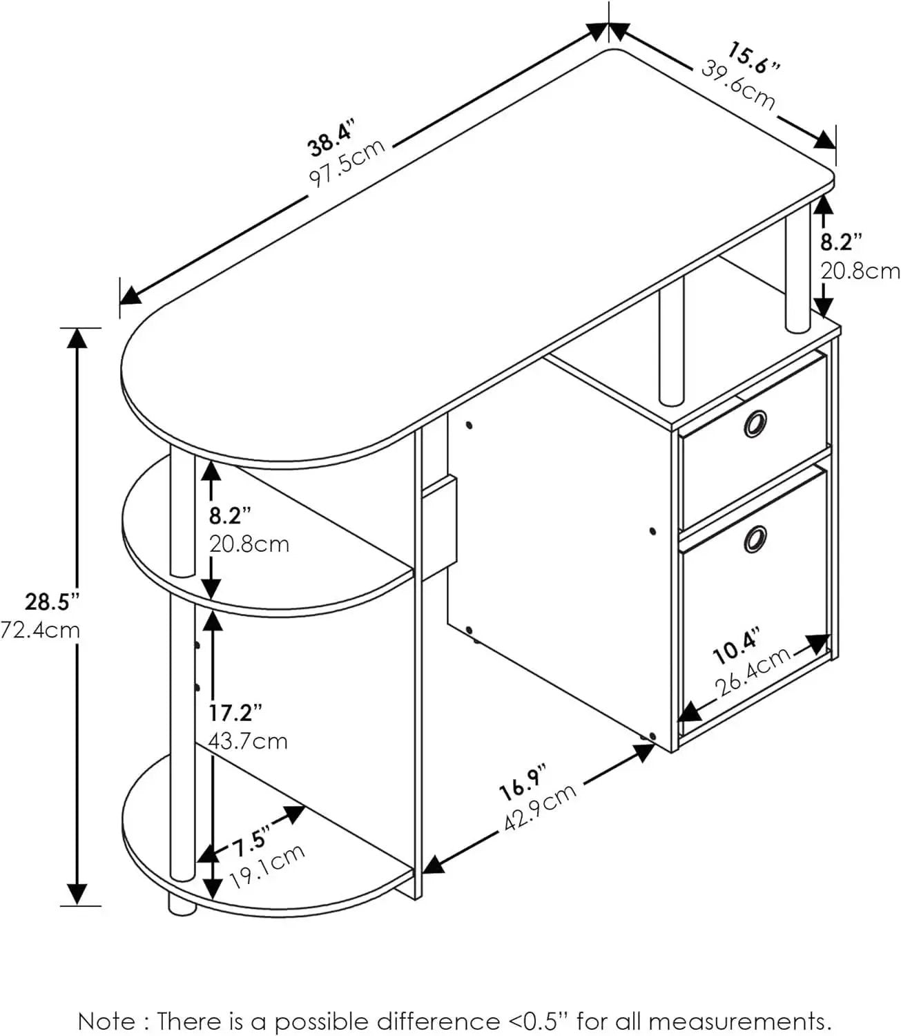 Columbia Walnut Space Saving Computer Desk With CPU Shelf from PriceLows™