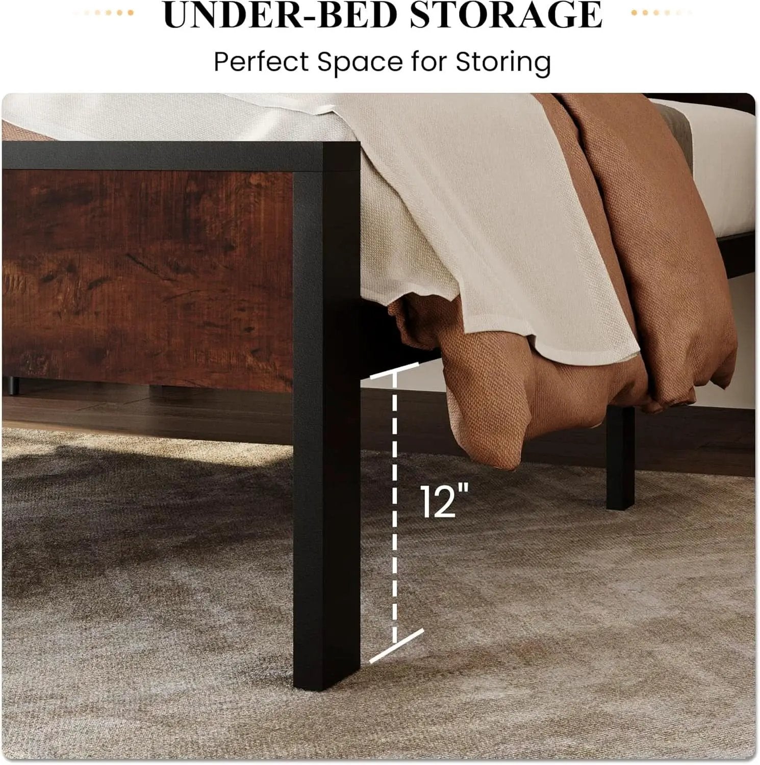 Twin Platform Bed Frame With Under Bed Storage Industrial Style from PriceLows™