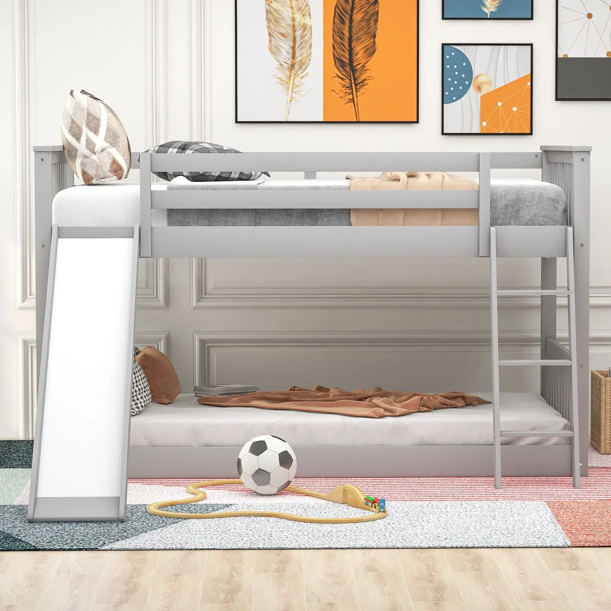 Bunk Bed | Convertible Slide And Ladder | Solid Pine Wood | Easy Access Design