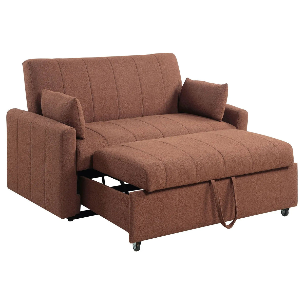 Portland Boucle Upholstered Sleeper Sofa Bed Copper Sleeper Loveseat | 59.75 x 34 x 36.5 in | Boucle & Copper | Bedroom