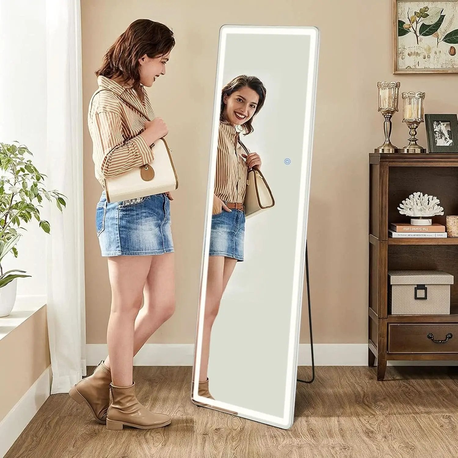 LED 20x63 Full Length Mirror With 3 Color Lights For Bedroom from PriceLows™