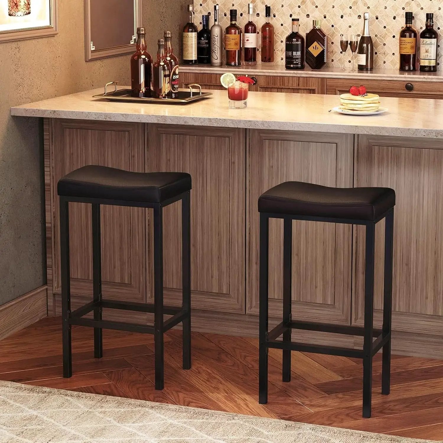 Counter Height Bar Stools Set Of 2 Saddle Seat Black from PriceLows™