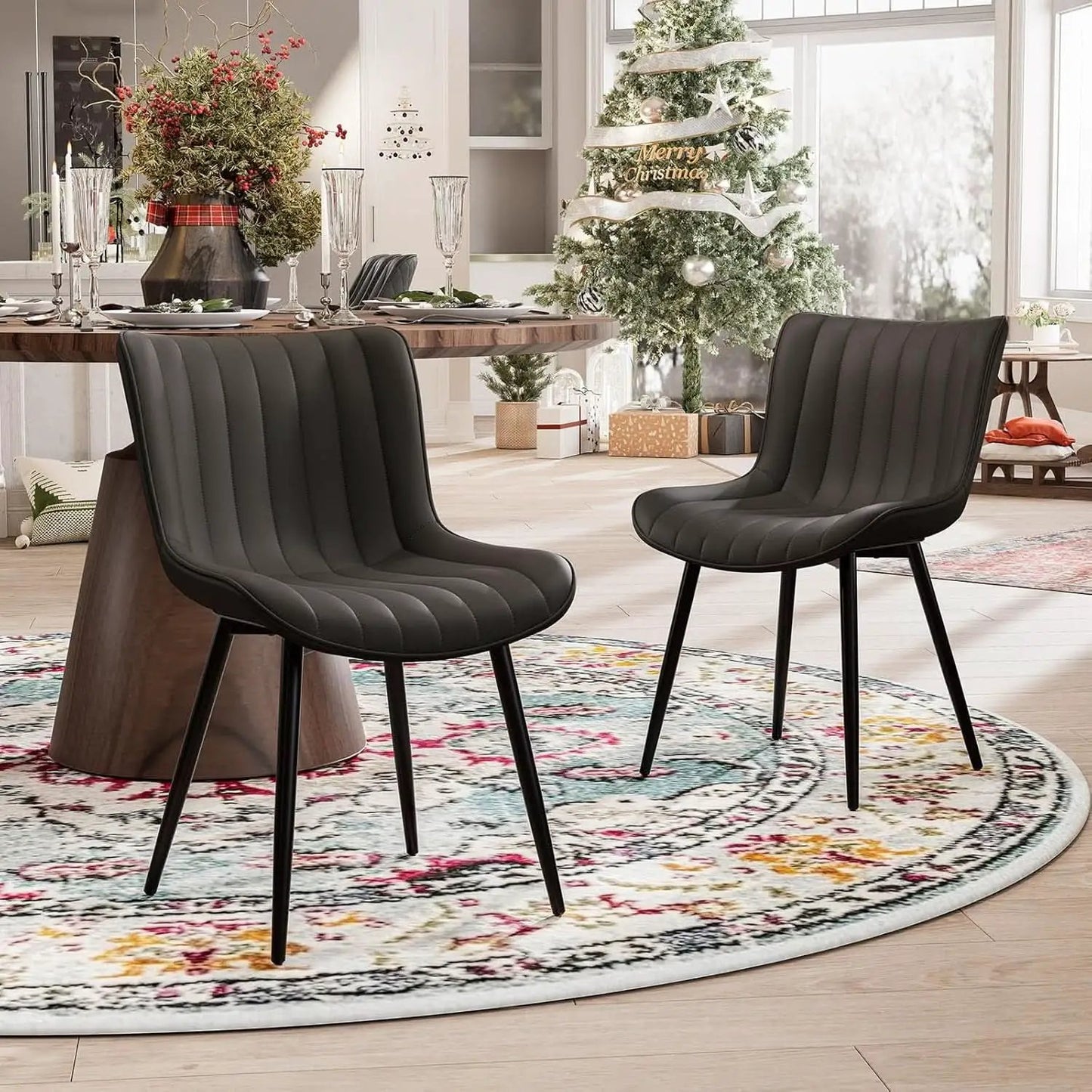Black Upholstered Dining Chairs Set Of Two Modern Kitchen from PriceLows™