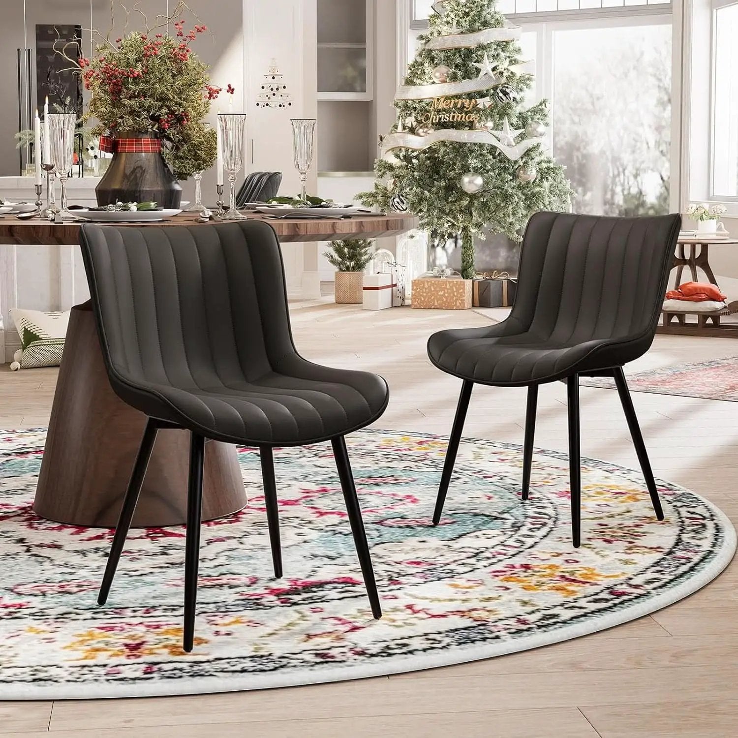 Black Upholstered Dining Chairs Set Of Two Modern Kitchen from PriceLows™
