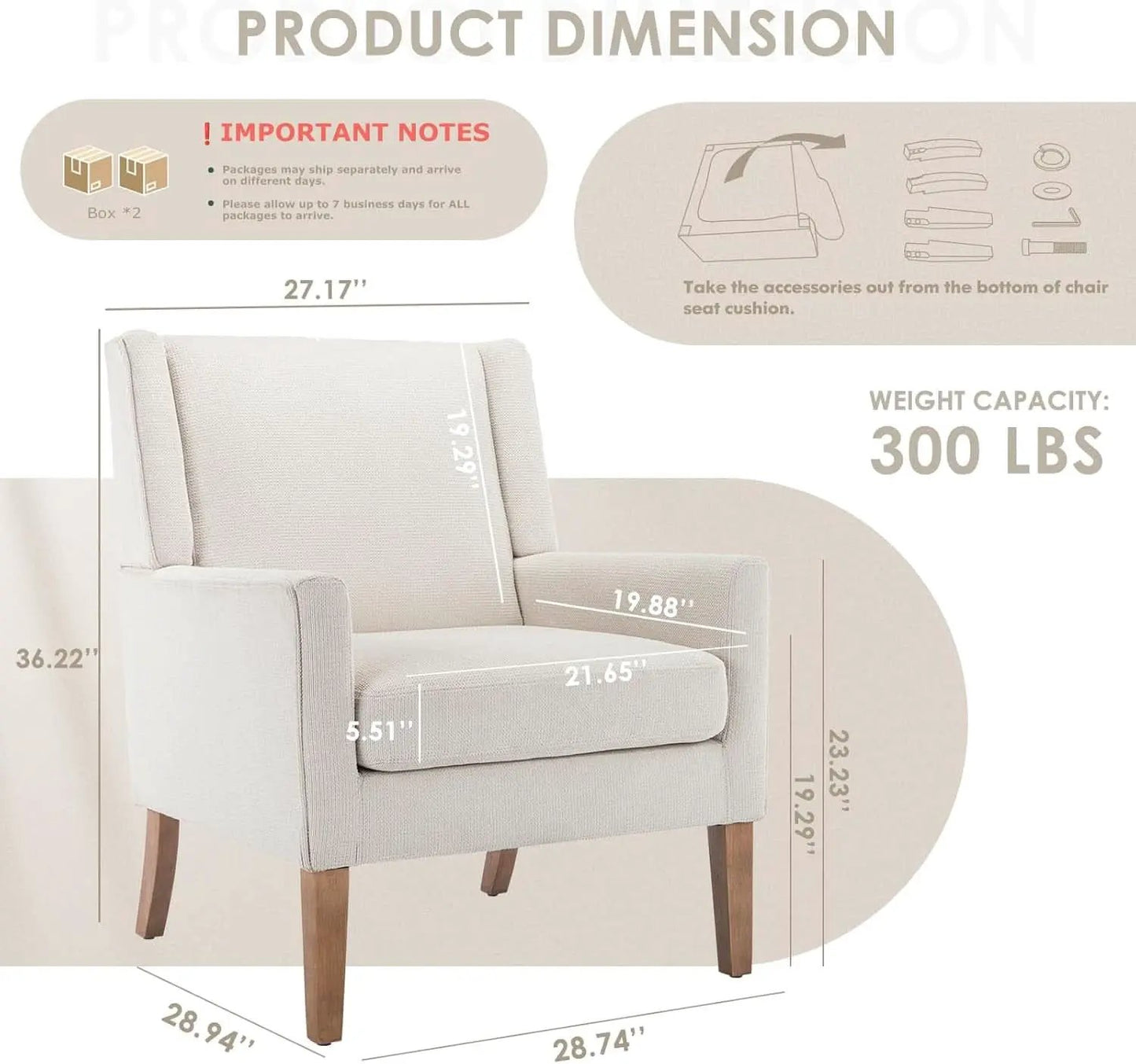 Beige Wingback Chairs With Wood Legs For Living Room from PriceLows™