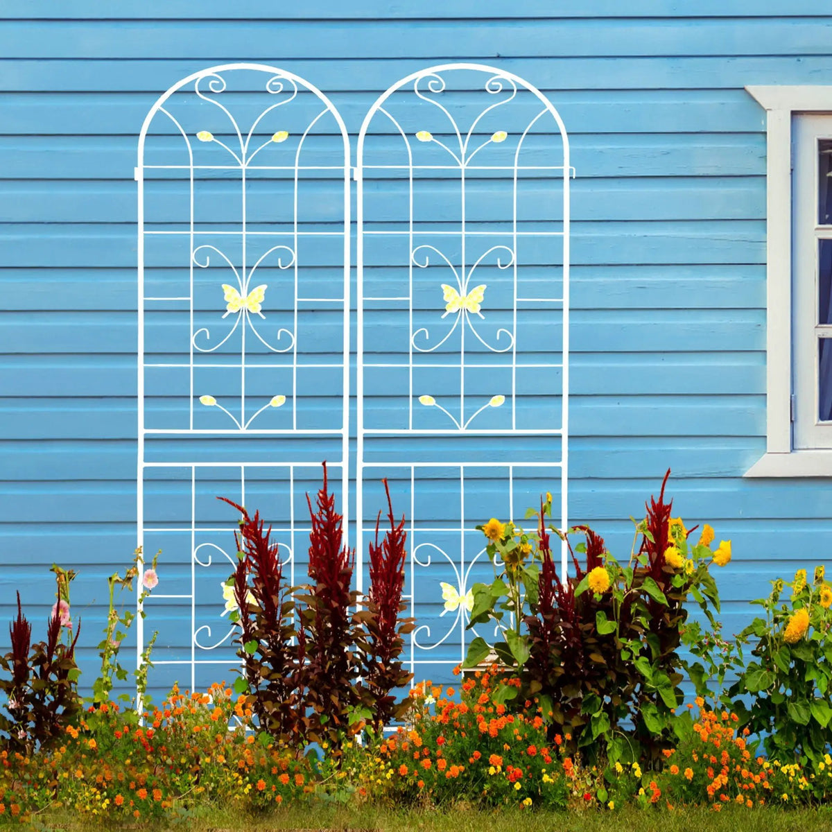 Garden Metal Trellis | Rustproof | Extendable 80 Inch Width | Galvanized Powder-Coated Pipe