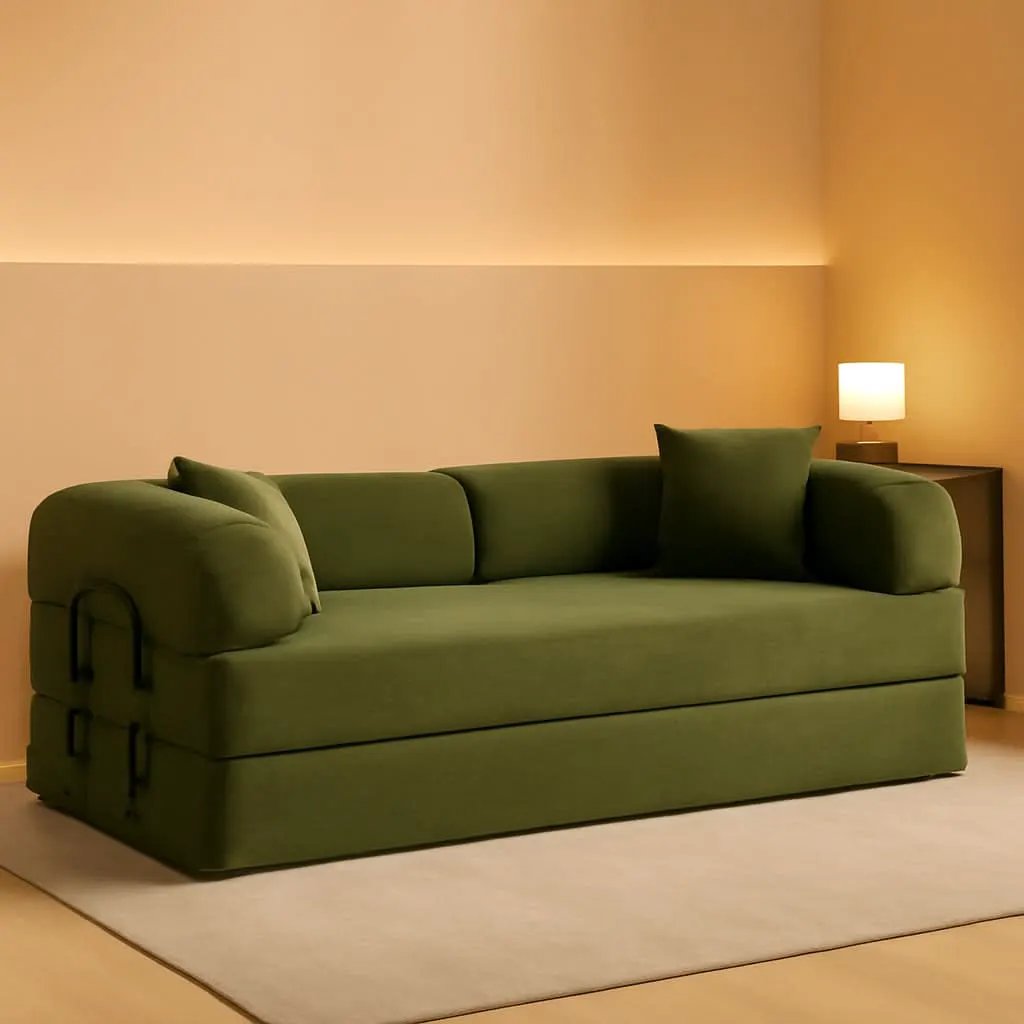 Green Convertible Sofa Bed With Removable Armrests from PriceLows™