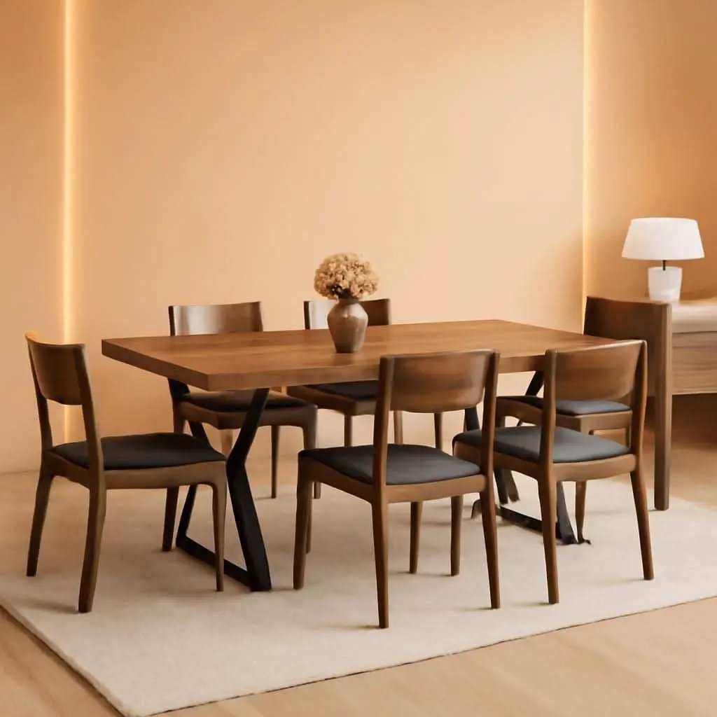 70.9 Inch Farmhouse Dining Table With X Shaped Metal Legs from PriceLows™