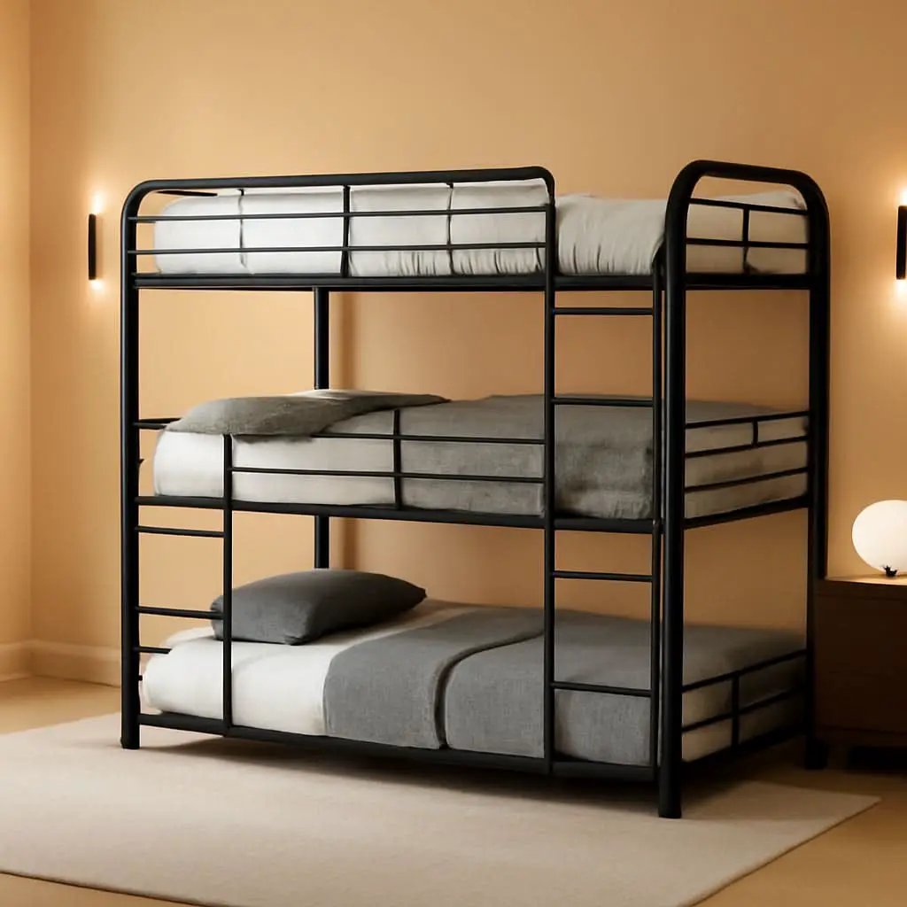 Cairo Metal Frame Full Triple Bunk Bed Sandy Black from PriceLows™