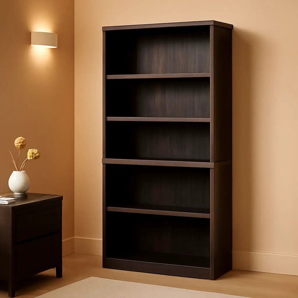 Tall Bookshelf Black Walnut Finish With Adjustable Shelves from PriceLows™