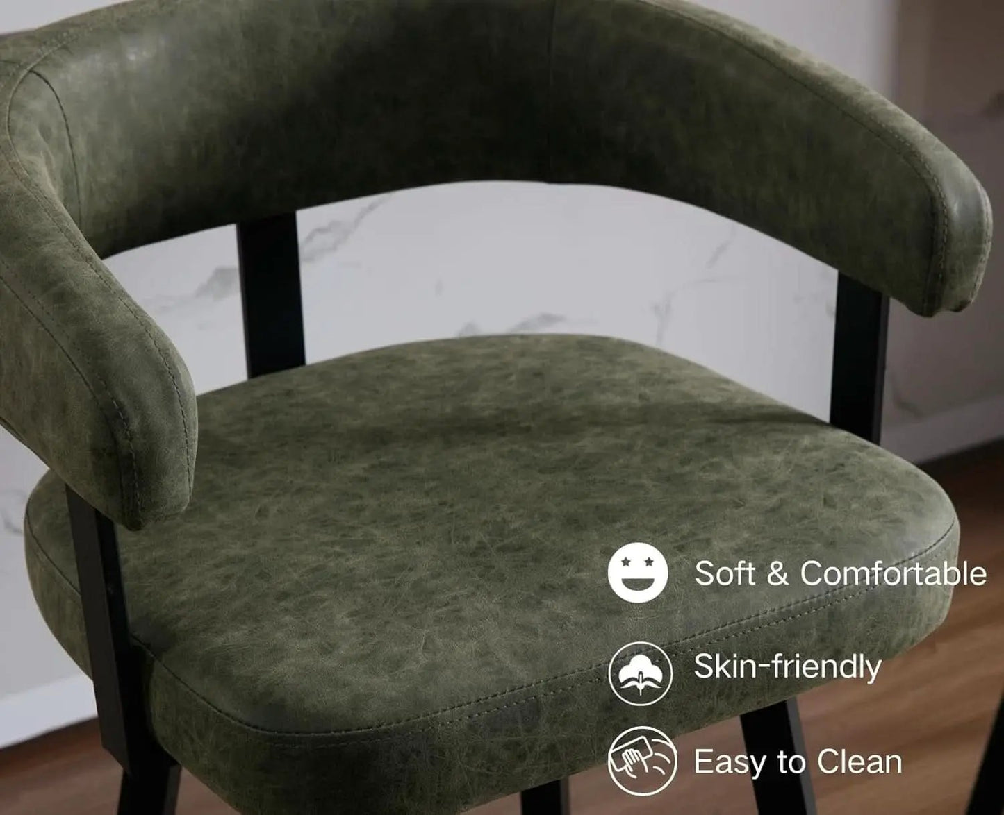 Green Leather Counter Height Bar Stools Set Of 4 With Backs 25 Inch from PriceLows™
