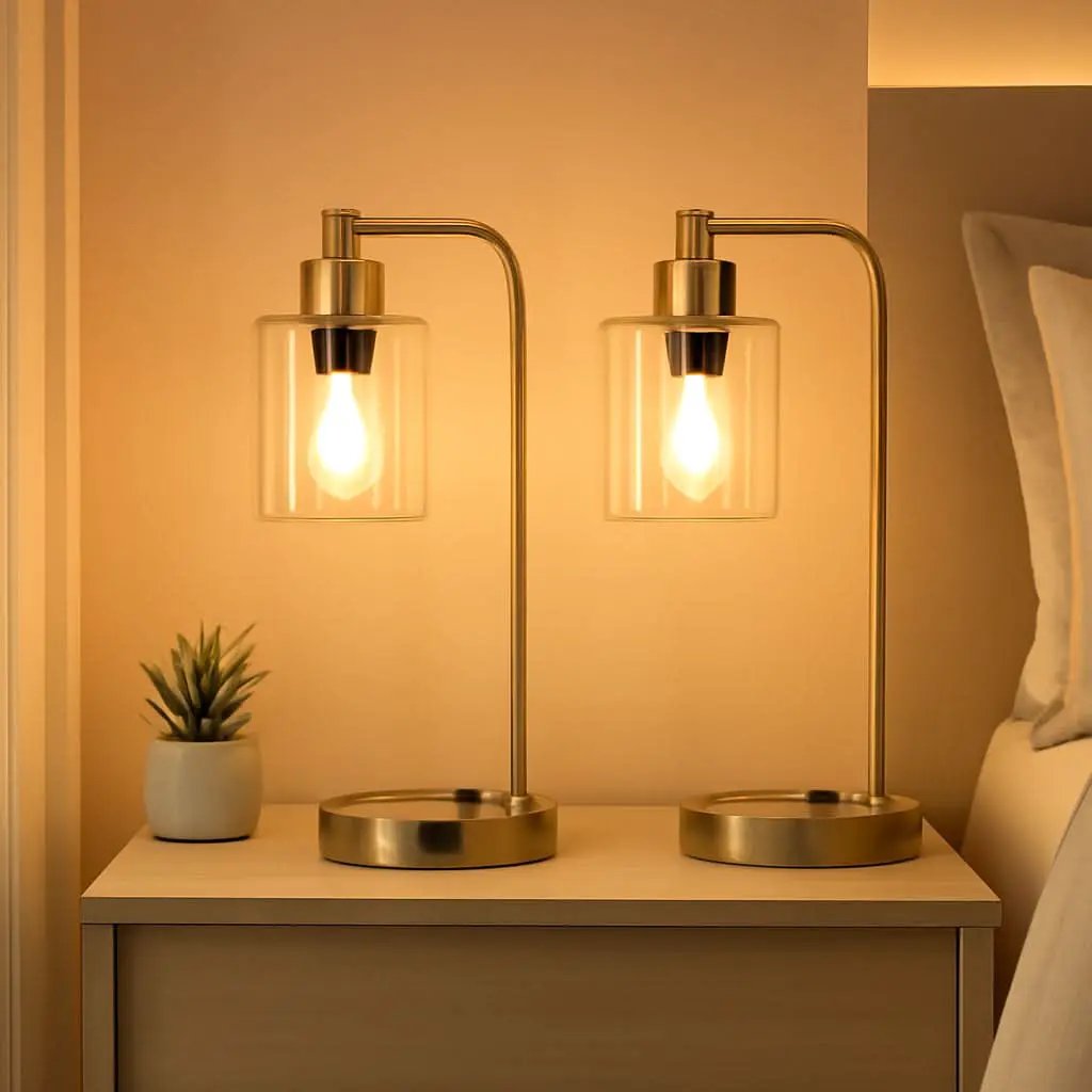 Industrial Touch Table Lamps Set Of 2 With USB Ports And AC Outlet Brass from PriceLows™