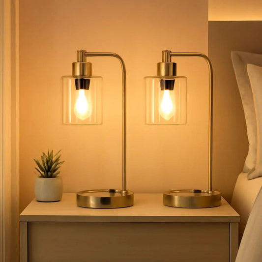 Industrial Touch Table Lamps Set Of 2 With USB Ports And AC Outlet Brass from PriceLows™
