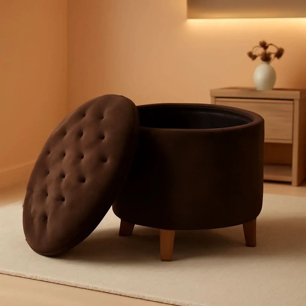 Brown Velvet Upholstered Ottoman With Concealed Storage from PriceLows™