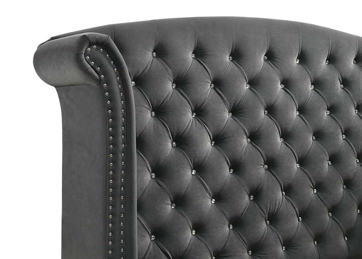 Melody Upholstered Eastern King Wingback Bed | 96.25 x 86.75 x 66.25 in | Velvet | Grey
